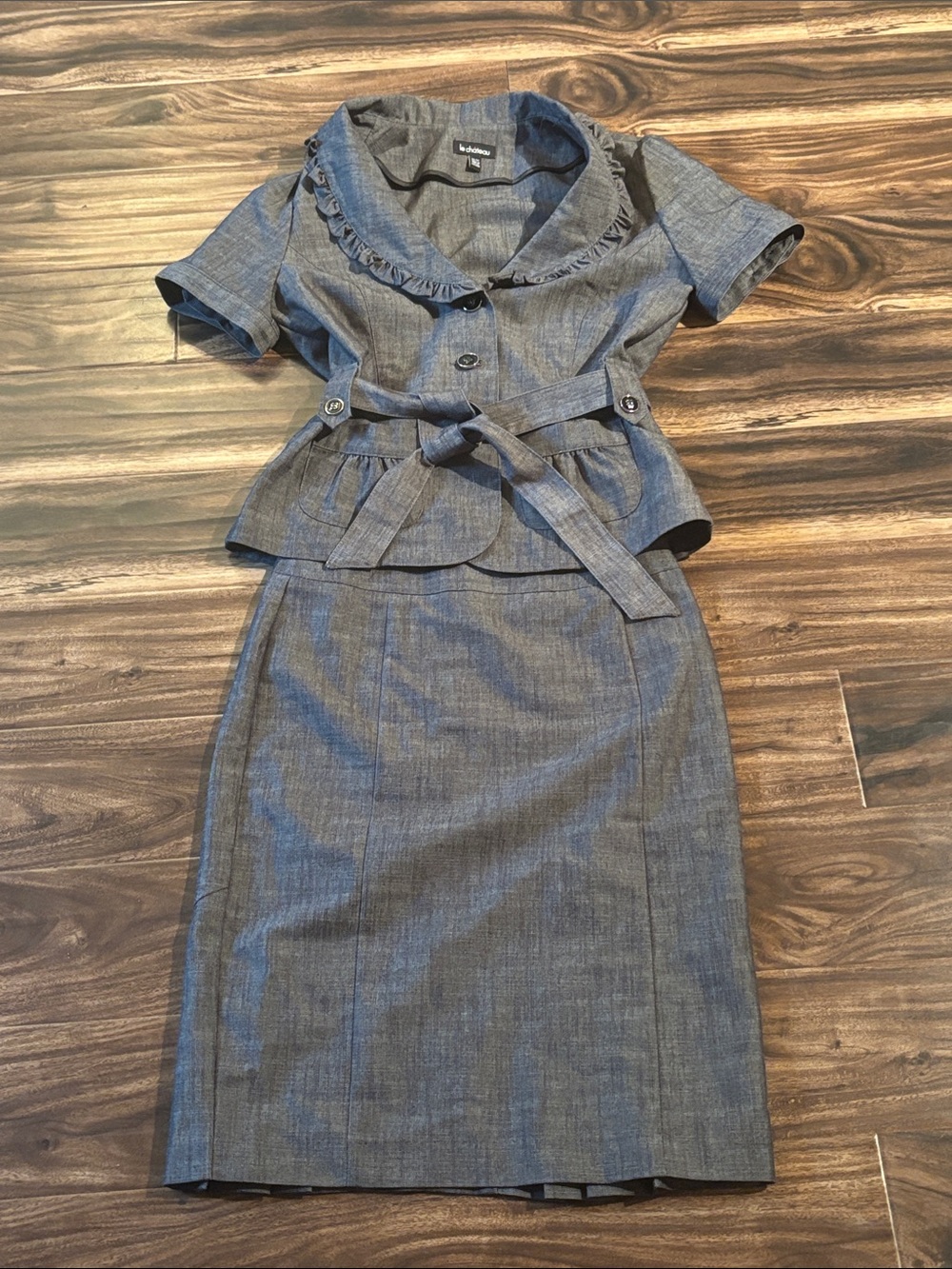 le chateau Grey Two-Piece Peplum Midi Dress Set